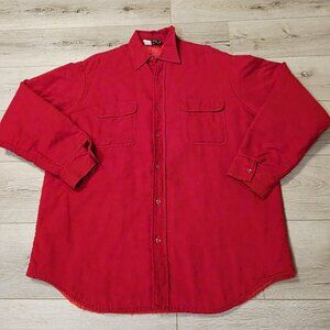 Vtg JCPenney The Men's Shop Tall XL Quilted Flannel Work Shirt Button-Up Red 70s